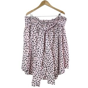 eshakti 3X Leopard Print Poplin Paperbag Waist Tie Belt Button Front Lined Skirt